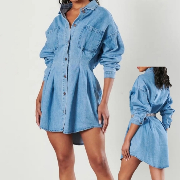 #231 🛑48 M MOST FABULOUS BOHO CHIC DENIM DRESS - Picture 1 of 9
